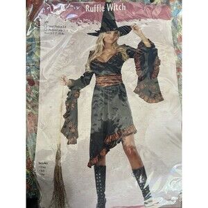 Ruffle Witch Women's Halloween Costume Set Dress Belt Hat - Medium / Large 10-14